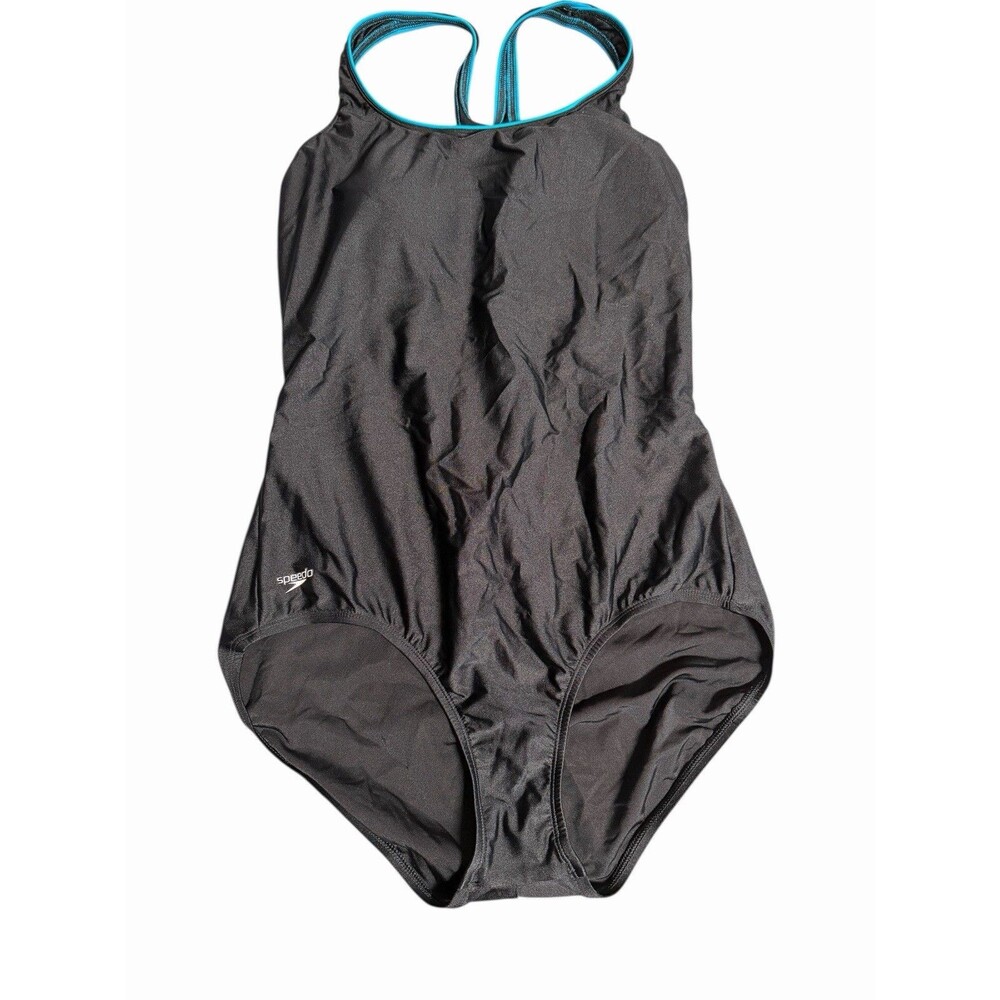 Ladies Speedo Black W Teal Trim Swimsuit Size 18 Sporty Athletic Swim Vacation